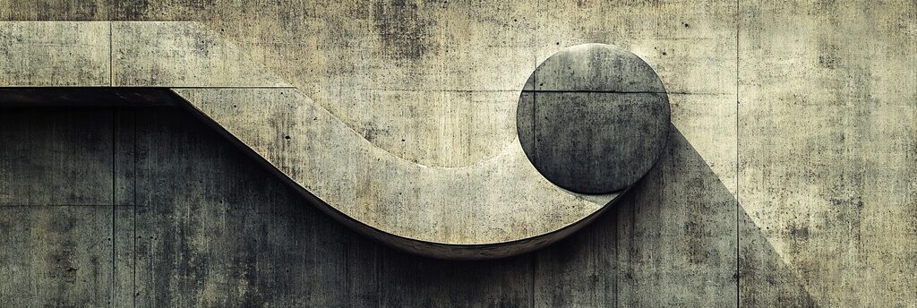 大腸がんをイメージした抽象画。管の先が黒い球体で詰まっている様子。