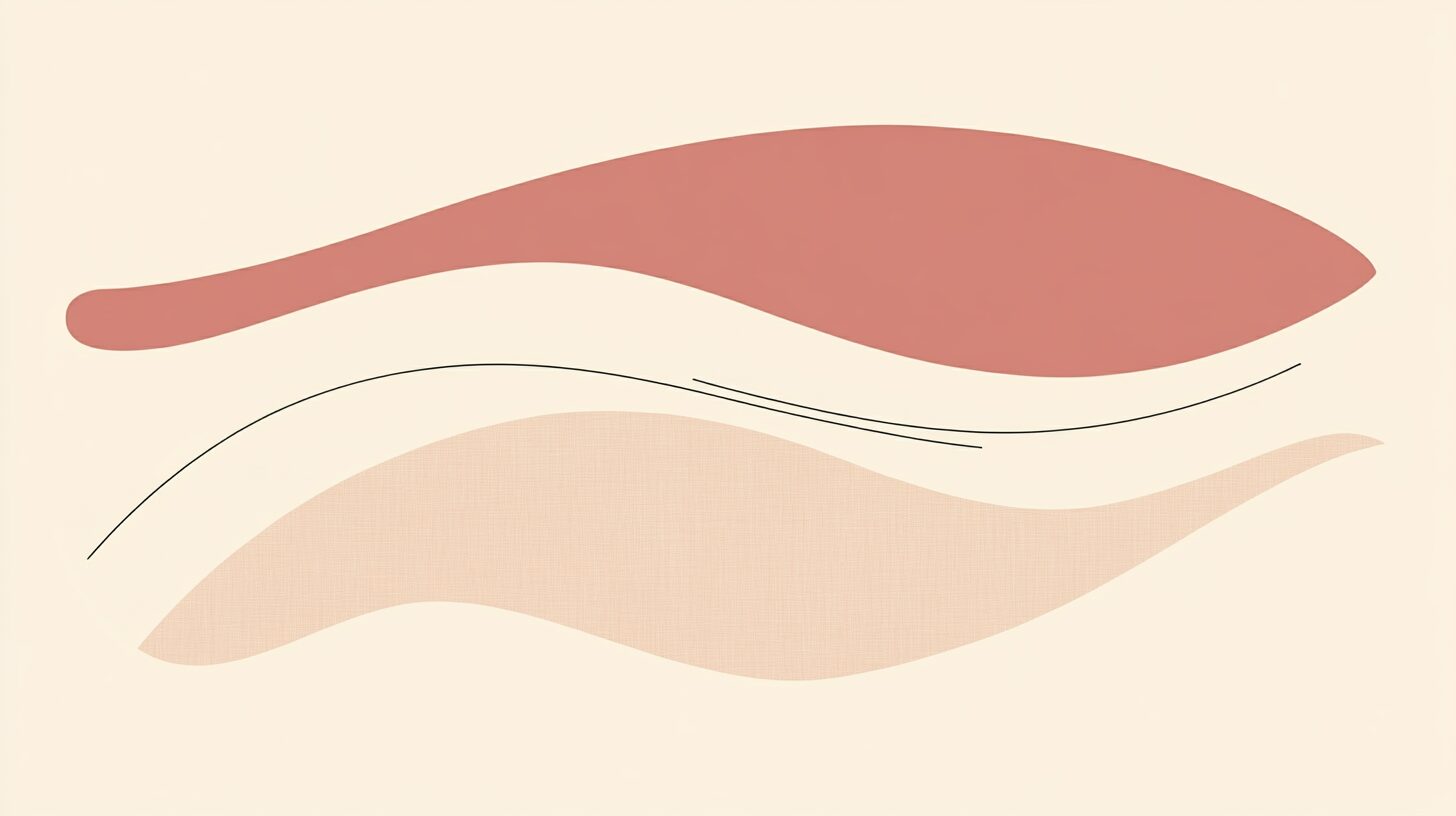 細長い舌のような形が横たわり、その上を細い線が流れていく抽象イラスト